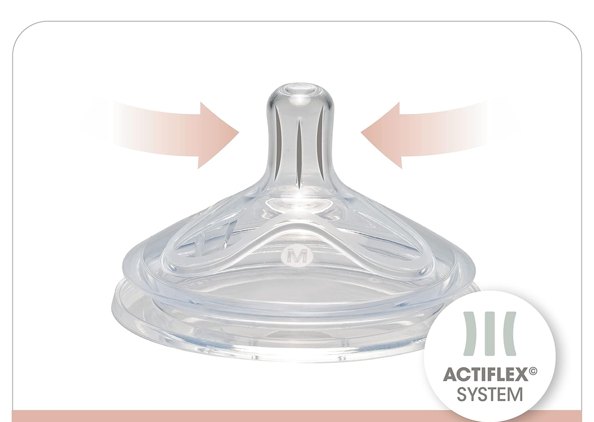 NIP First Moment butelka ze smoczkiem rozmiar M średni przepływ 270 ml ACTIFLEX
