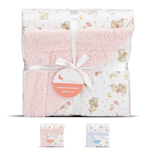 Manta infantil de sherpa Elefante rosa
