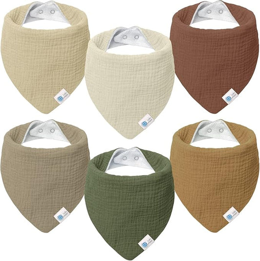 LULU MOON bibs, muslin bandana bibs with snap x6