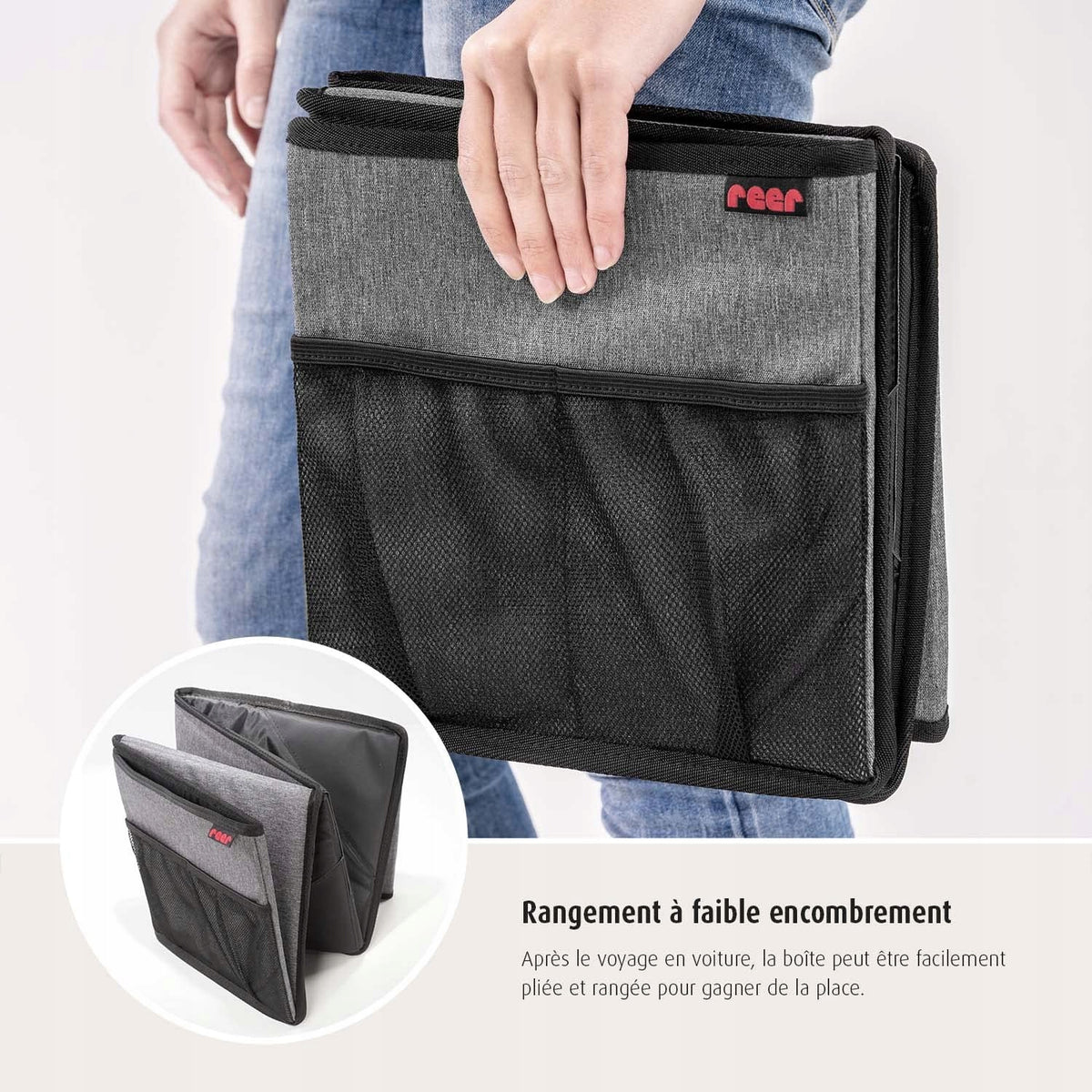 REER TravelKid organizer składany do samochodu, kompaktowy po złożeniu organizer na fotel samochodowy