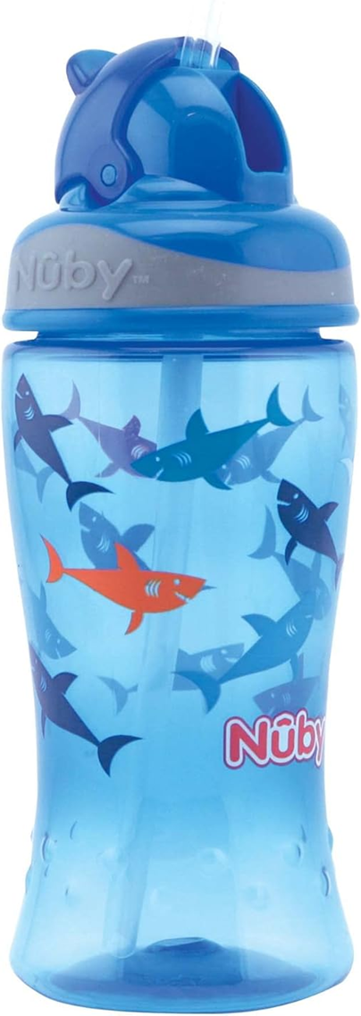 NUBY Flip-it Cup gobelet anti-fuite avec paille 12 m+ 360 ml REQUINS
