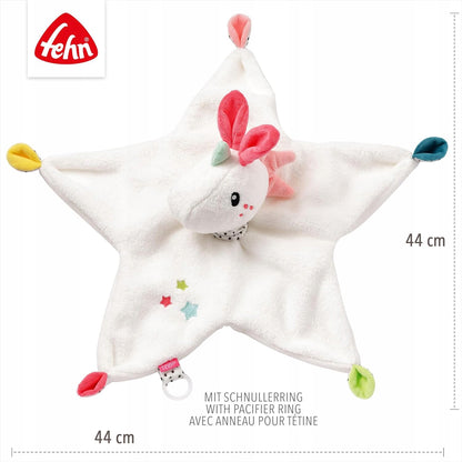 FEHN komforter przytulanka AIKO&YUKI 30 cm, miękka przytulanka jednorożec z ringiem do smoczka dla niemowląt