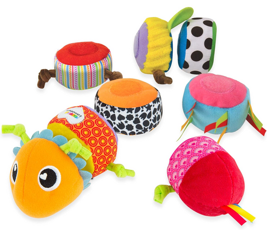 LAMAZE Mix & Match chenille sensorielle avec hochet 8 pièces à scratch 44 cm