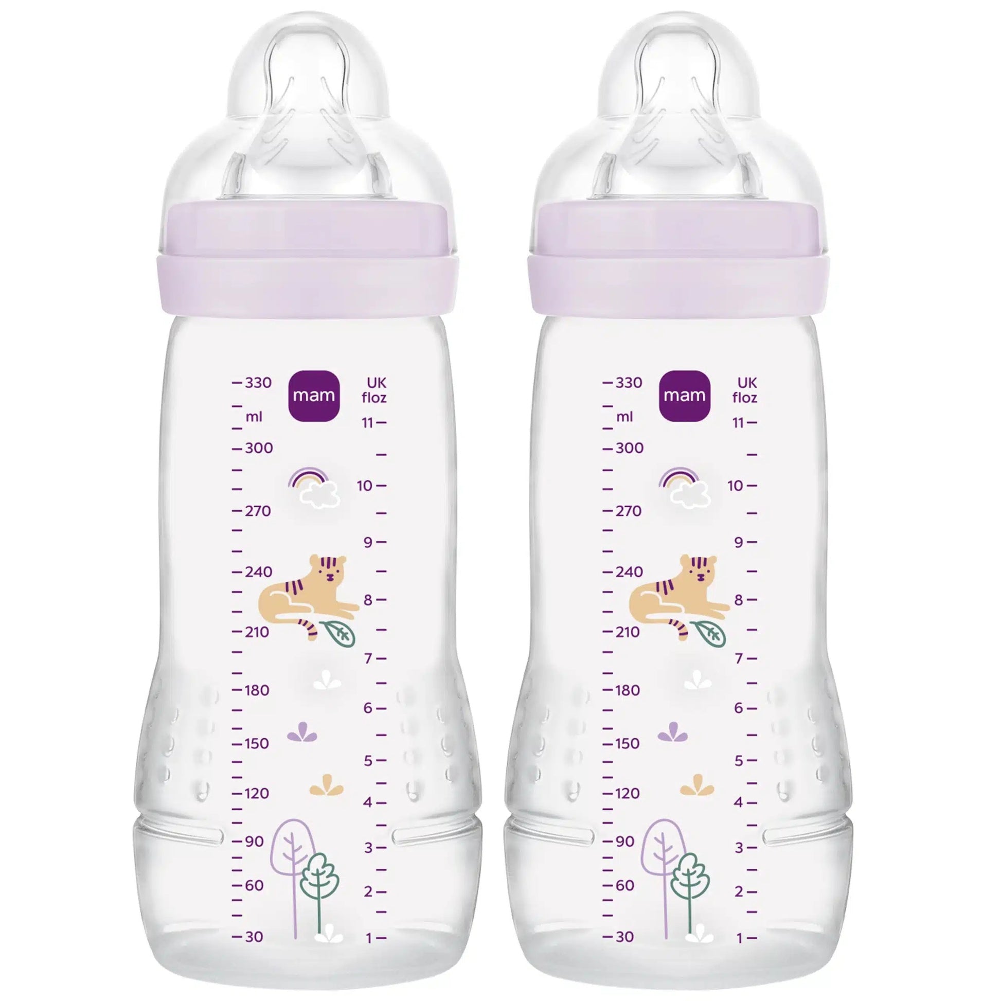 MAM Easy Active zestaw butelek 2x 330 ml 4 m+ smoczek 3 TYGRYS