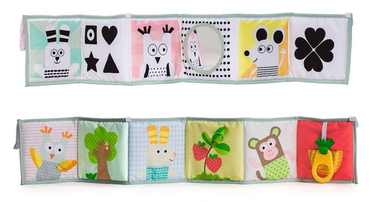 TAF TOYS livre contrasté double face MIROIR ANNEAU DE DENTITION TEXTURES et autres