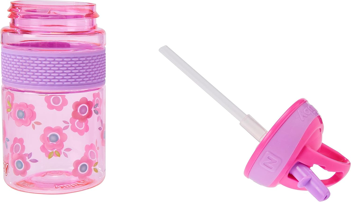 NUBY Hard Straw Cup tritanowy bidon ze słomką 3 l+ 360 ml KWIATY