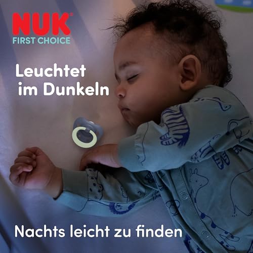 NUK First Choice Classic smoczek uspokajający 0-6m x2 dla niemowląt, świeci w ciemności, łatwy do znalezienia nocą