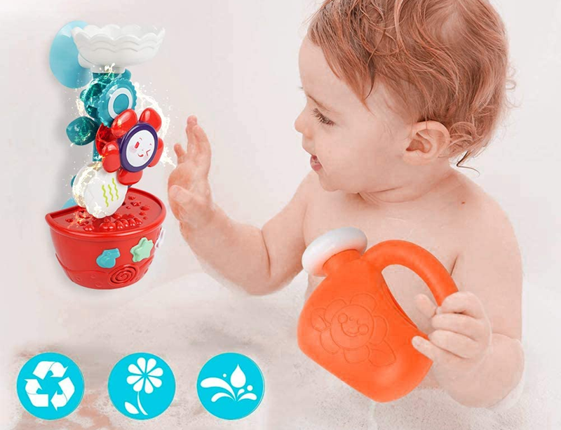 MOZOOSON jouet de bain fleur 21,5 cm + arrosoir et entonnoirs