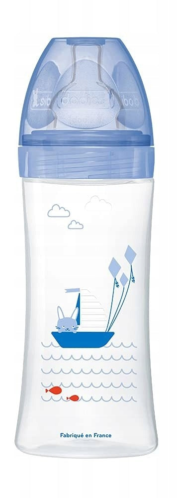 DODIE butelka antykolkowa 330 ml 6m+ niebieska butelka antykolkowa z silikonowym smoczkiem BPA free
