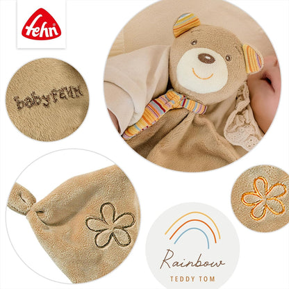 FEHN RAINBOW komforter przytulanka 26 x 28 cm MIŚ beżowy, miękki miś uspokajający dla niemowląt