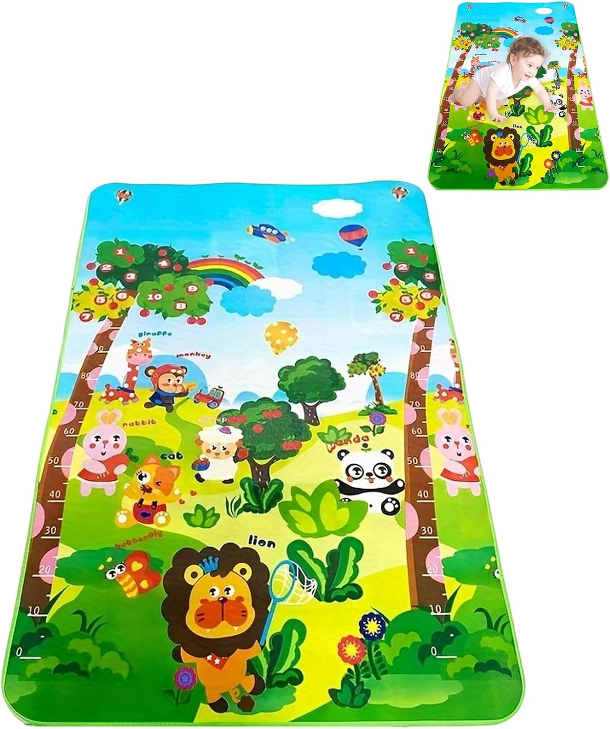 LUVDECO mata składana do raczkowania 120x180cm, kolorowa mata edukacyjna dla dzieci z motywem zwierząt