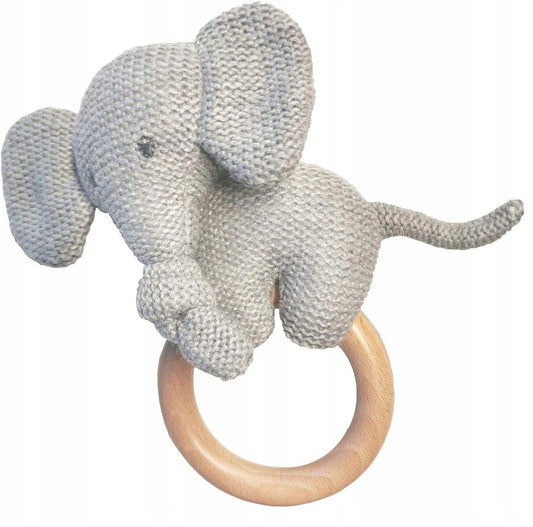 NATTOU bomulls- och trägripleksak bitring med skallra ELEFANT TEMBO 15 cm