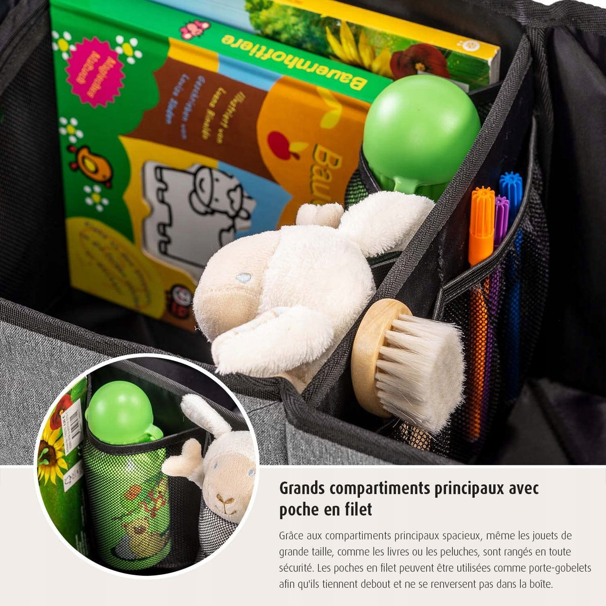 REER TravelKid organizer składany do samochodu z kieszeniami na książki, zabawki i napoje, do tylnego siedzenia