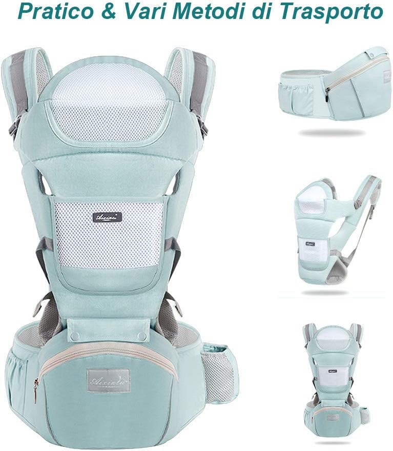 NOSIDEŁKO ergonomiczne z pasem biodrowym 11w1, zielone nosidełko dla dziecka z wieloma pozycjami noszenia