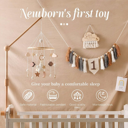 SWECOMZE carrousel pour lit en bois tissu BOHO