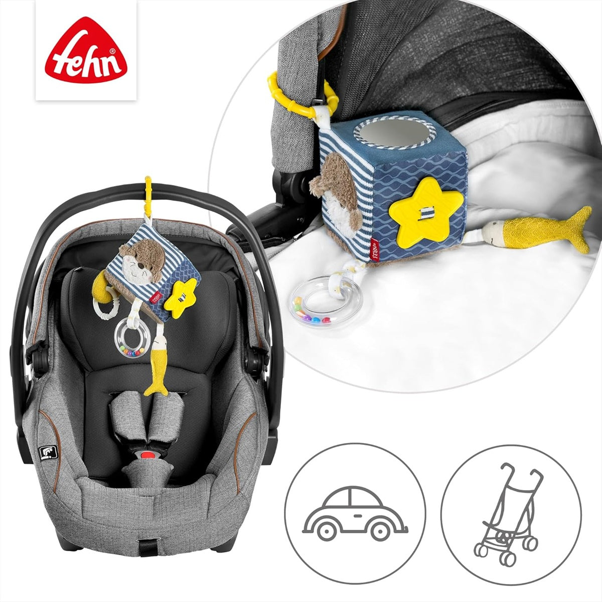 FEHN pendente de peluche para carrinho, berço e cadeira auto 10 x 10 cm COTRA THEO