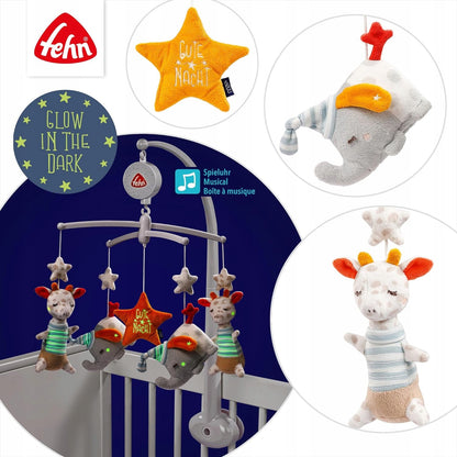 FEHN Dobranoc KARUZELA do łóżeczka ŚWIECĄCA W CIEMNOŚCI, muzyczna karuzela z pluszowymi zawieszkami