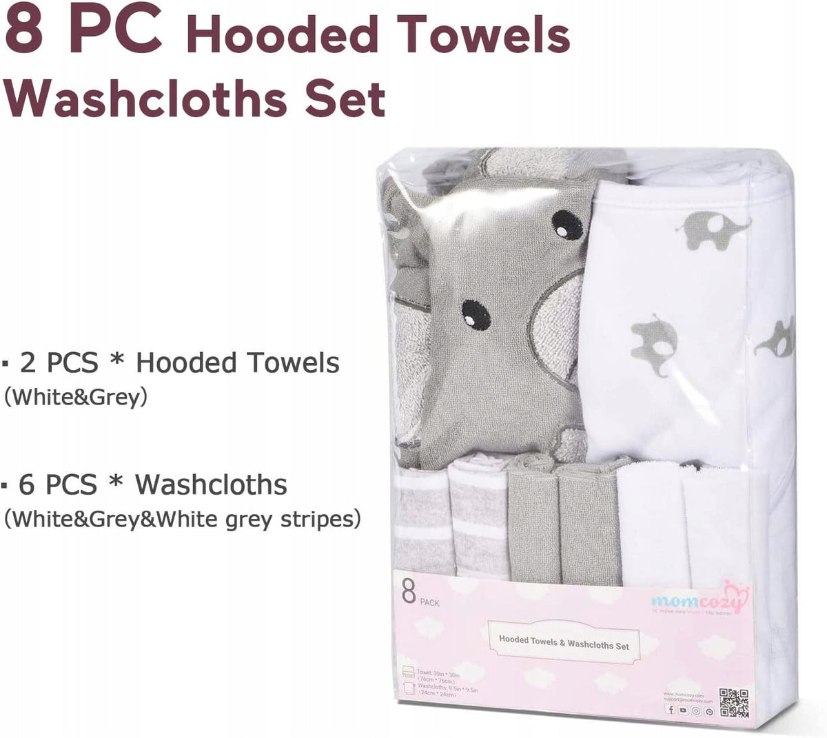 MOMCOZY Kapuzenhandtuch x2 76x76 +6 24x24 Waschlappen – Produktfoto 7
