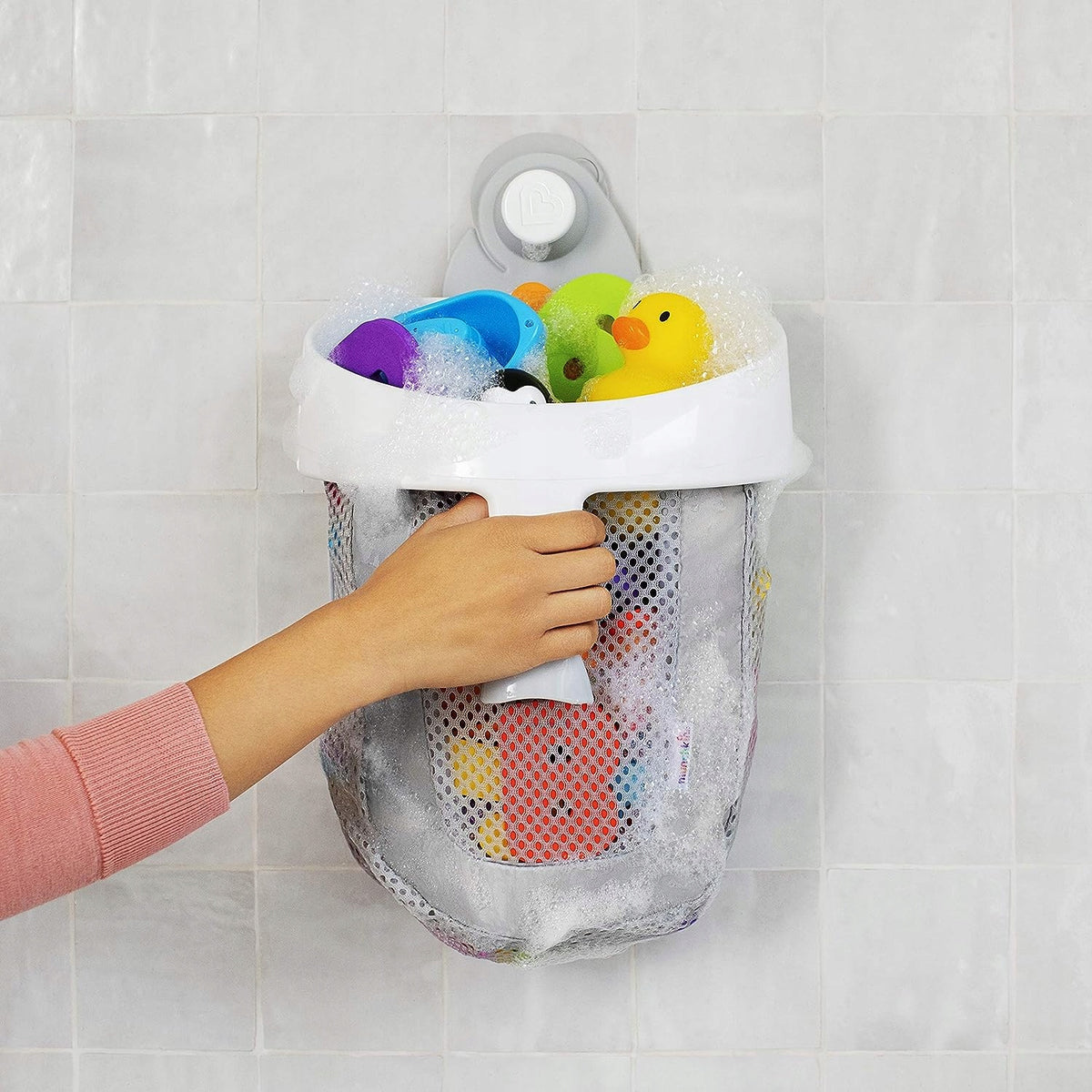 MUNCHKIN Super Scoop organizer siatka do kąpieli z przyssawką, pojemnik na zabawki do wanny, organizer łazienkowy