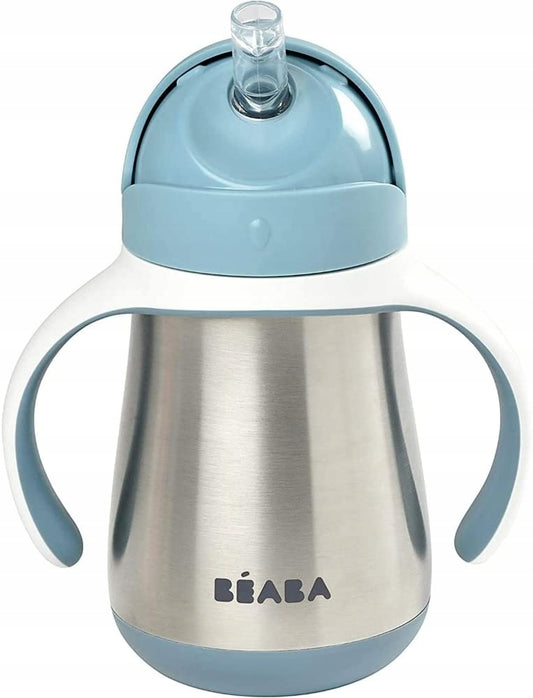 BEABA kubek niekapek ze słomką STALOWY 250 ml