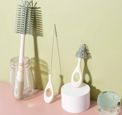 BEBAMOUR 3-en-1 brosses en silicone pour le nettoyage des biberons, tétines et pailles 32cm