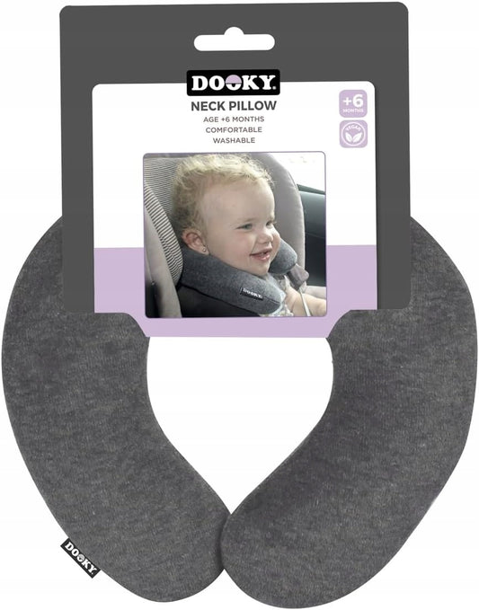 DOOKY poduszka pod kark zagłówek podróżny 6msc+ szara, wygodna poduszka szyjna dla dziecka