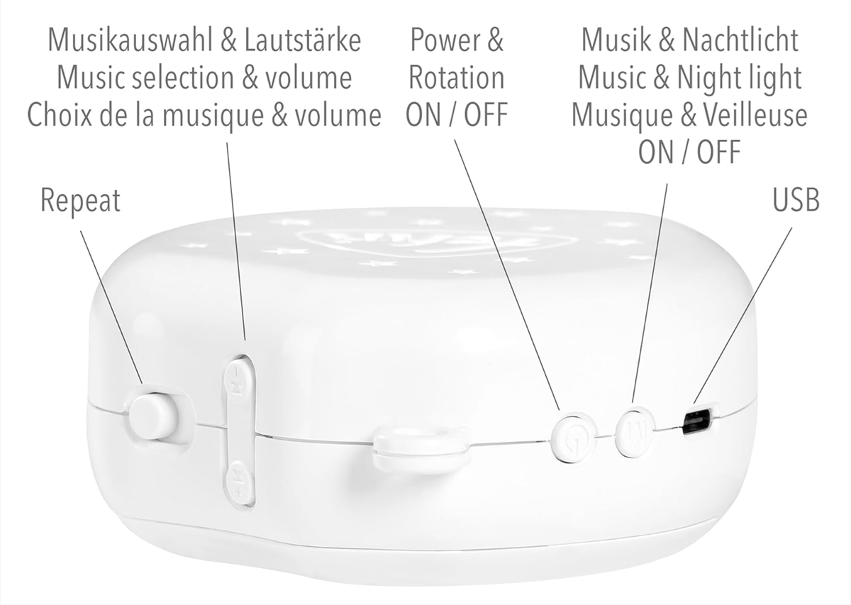 FEHN MP3 boîte à musique avec veilleuse pour mobile de lit bébé + carte 128 Mo
