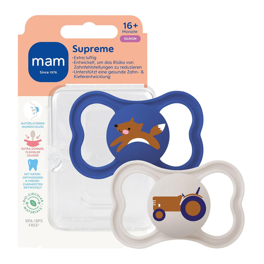 MAM Supreme smoczek uspokajający silikonowy x2 16m+ dla dzieci, silikon SkinSoft, bez BPA