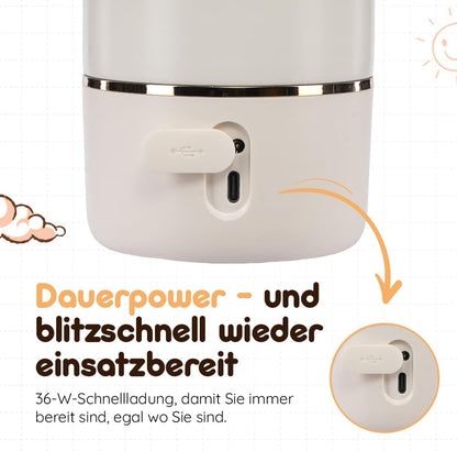 BEBELUX BebeWarm podgrzewacz PODRÓŻNY USB 3' 500 ml, szybkie ładowanie USB-C 36W, leak-proof, BPA-free