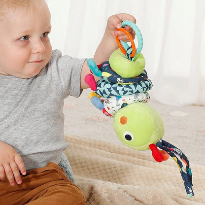 FEHN zawieszka GĄSIENICA 24cm sensoryczna zabawka dla niemowląt, kolorowa zawieszka do przytulania i odkrywania