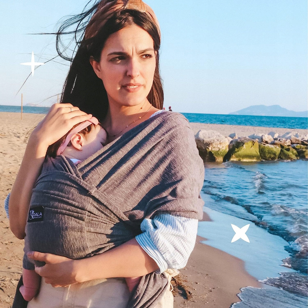 KOALA BABYCARE chusta do noszenia dziecka 2w1, szara chusta/nosidełko na plaży, wygodna dla noworodka 0m+