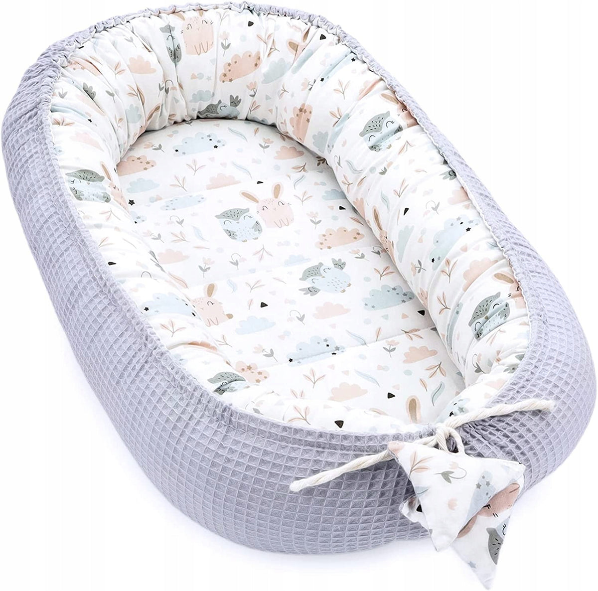 TOTSY BABY kokon niemowlęcy gniazdo 90 x 50, dwustronny kokon dla niemowląt z grubą krawędzią i oddychającą bawełną