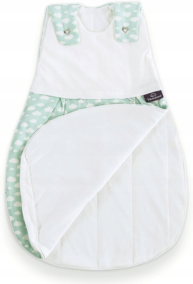 TRAUMELAND śpiworek do spania 2,5TOG całoroczny 50/56, biało-miętowy, 100% bawełna, z otworami wentylacyjnymi