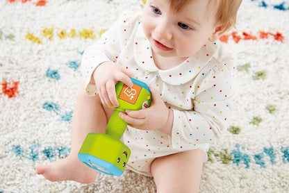 FISHER-PRICE interaktywny hantel grzechotka dźwięki światło J. NIEMIECKI