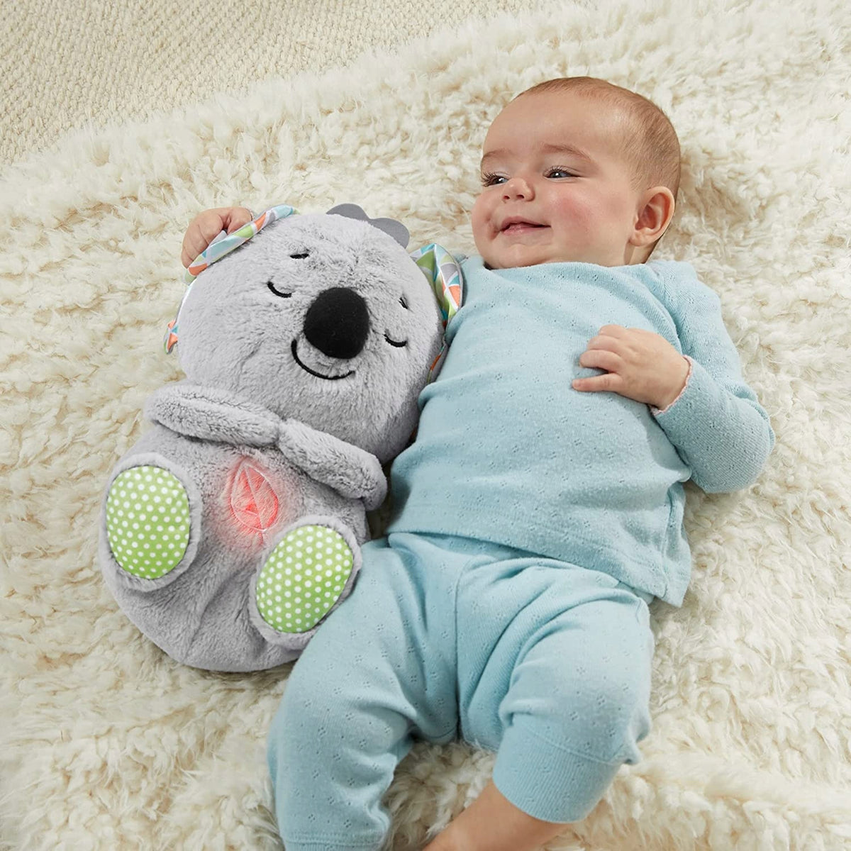 FISHER-PRICE śpiący KOALA oddychający brzuszek, uspokajająca przytulanka dla niemowląt 0+, szary koala