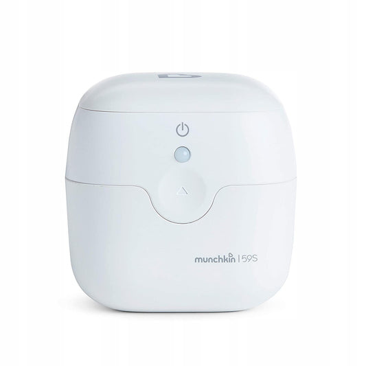 MUNCHKIN UV 59s podręczny STERYLIZATOR 7,5 cm, biały sterylizator UV do smoczków i ustników