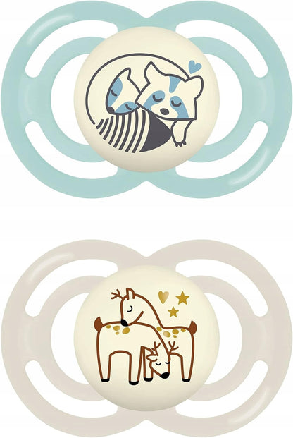MAM Perfect Night smoczek uspokajający x2 6-16msc + box, ortodontyczne smoczki świecące w ciemności