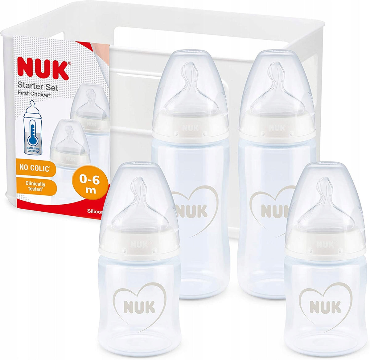 NUK zestaw NO COLIC 4 butelki koszyk KONTROLA TEMP