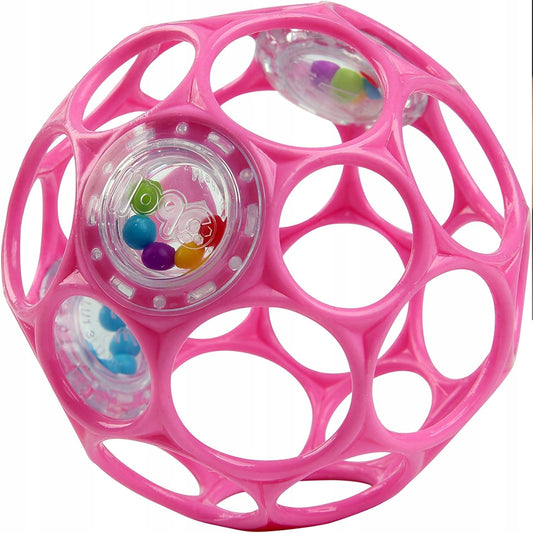 BRIGHT STARTS Oball Rattle silikonowy chwytak gryzak z grzechotką 10 cm, różowy gryzak dla niemowląt 0+