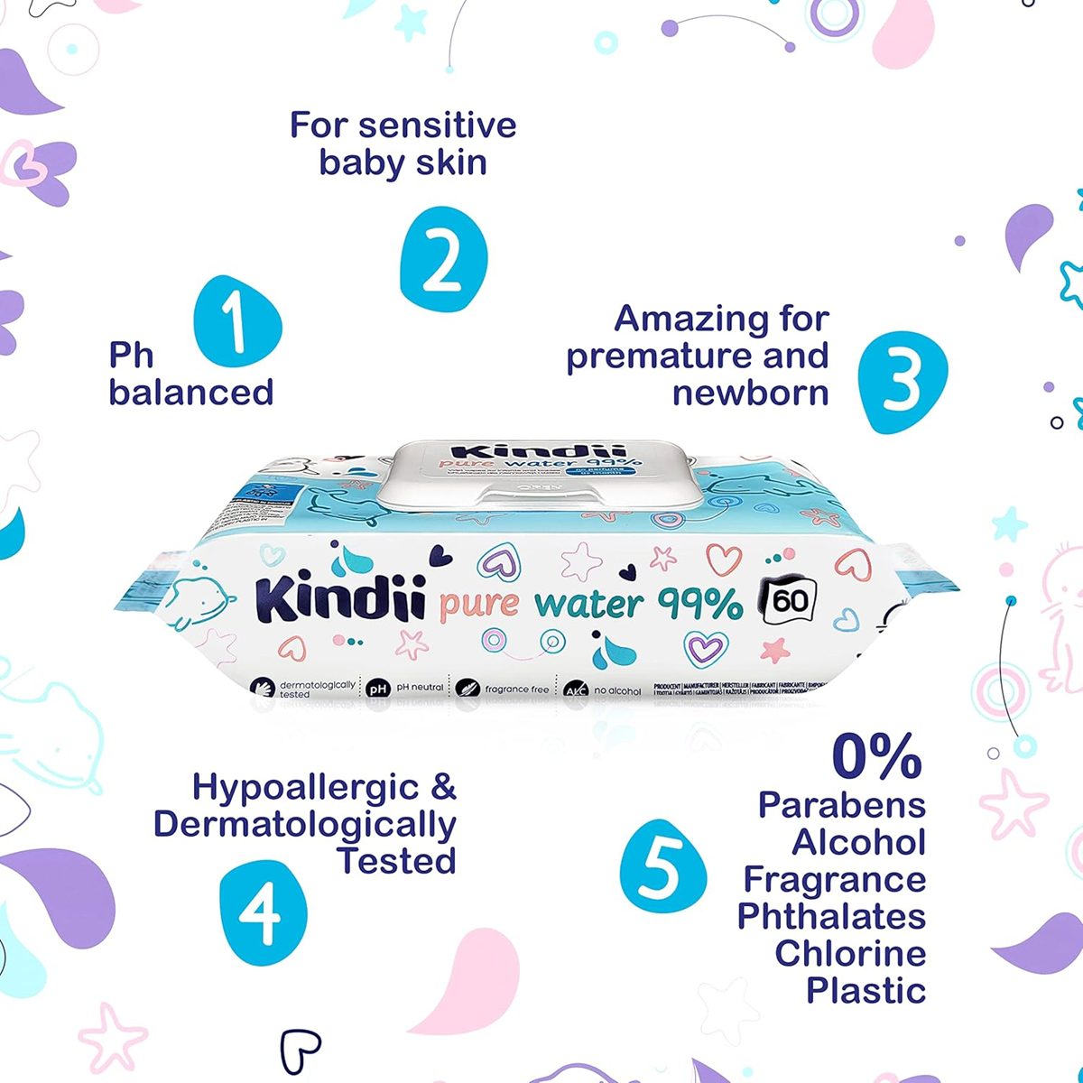 KINDII Pure Water 99 wet wipes x60