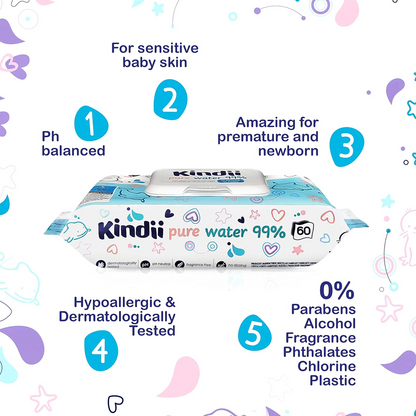 KINDII Pure Water 99 wet wipes x60