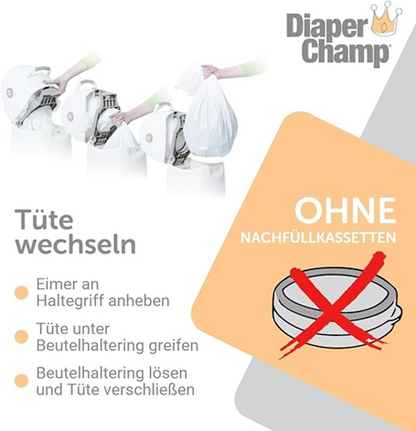 DIAPER CHAMP kosz na pieluchy NA WORKI NA ŚMIECI +/-50 pieluch