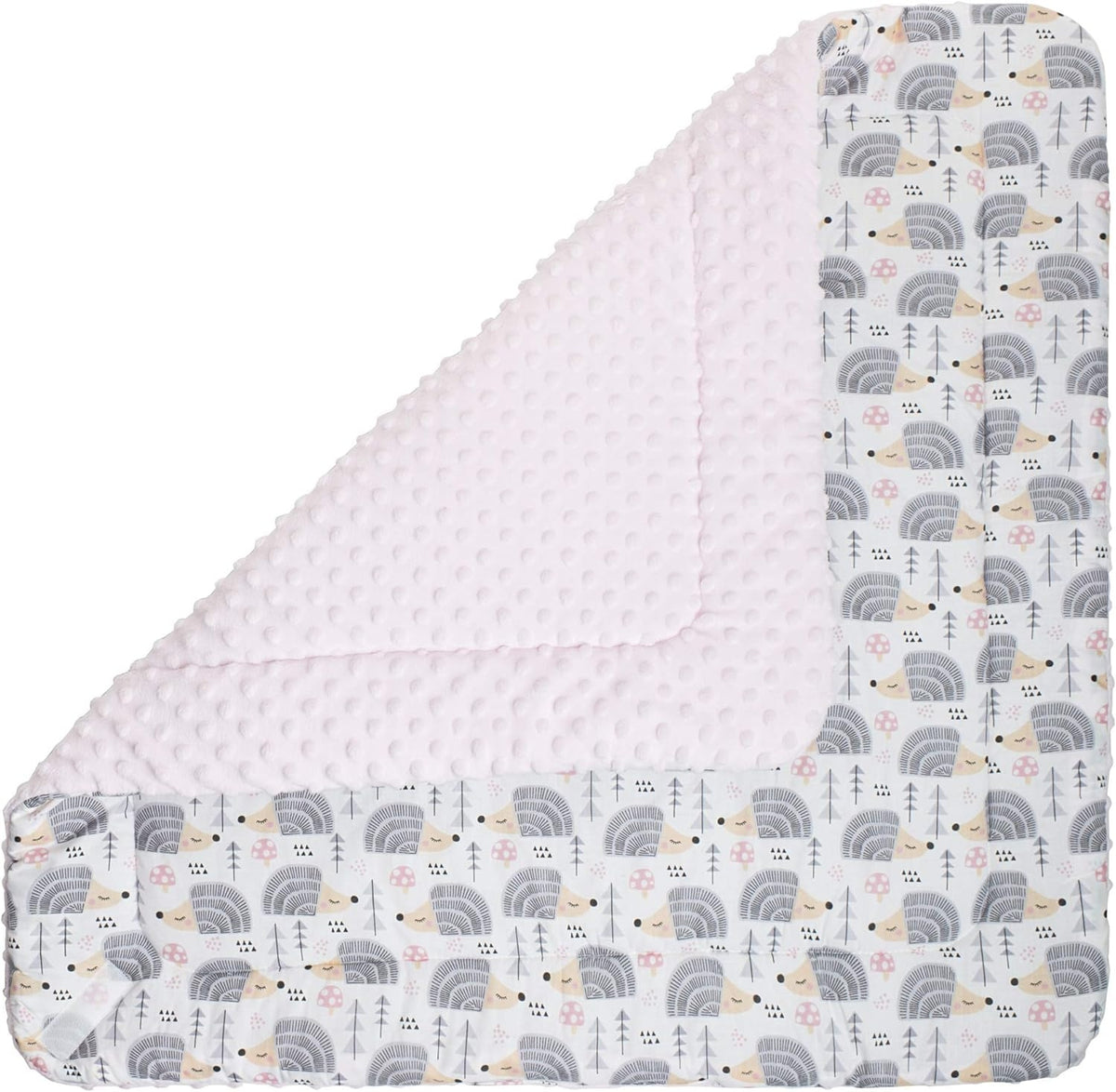 MEDIPARTNERS rożek becik 75 x 75cm MINKY dwustronny szaro-różowy, ciepły becik do wózka, nosidełka i przewijania