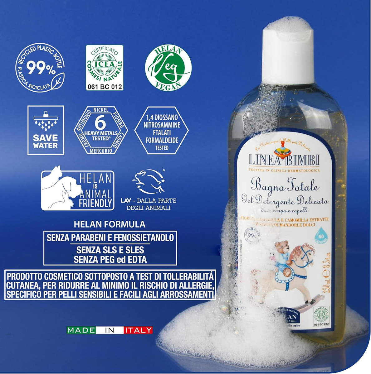 HELAN Linea Bimbi żel do kąpieli i płyn do włosów z białkiem migdałowym 250 ml 0 +