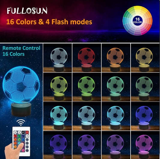 FULLOSUN lampka nocna 3D + pilot PIŁKA NOŻNA 16 kolorów