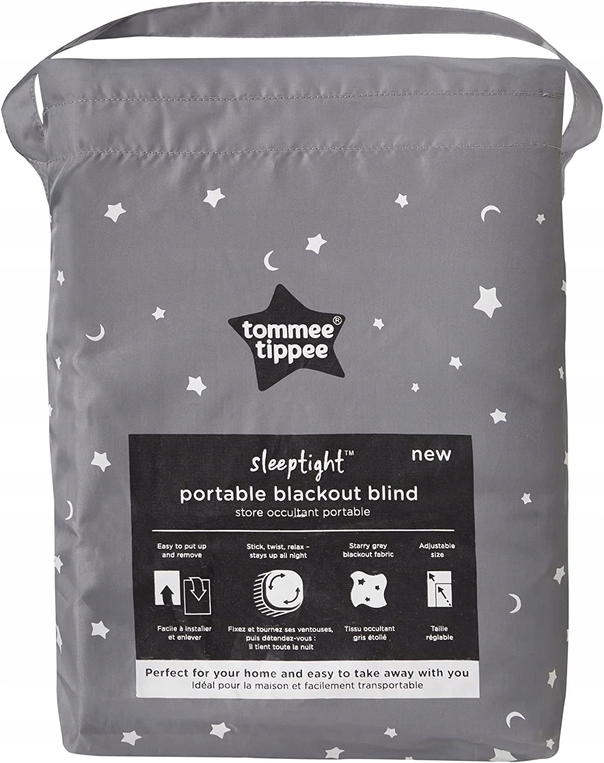 TOMMEE TIPPEE roleta zaciemniająca 130 X 198, przenośna roleta blackout z przyssawkami, szara w gwiazdki