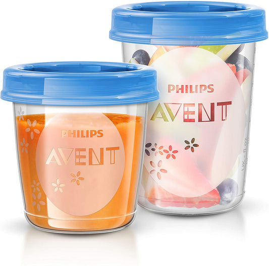 PHILIPS AVENT pojemniki na żywność x20, szczelne kubeczki z niebieskimi pokrywkami do przechowywania jedzenia
