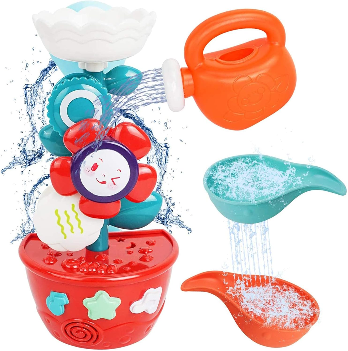 MOZOOSON jouet de bain fleur 21,5 cm + arrosoir et entonnoirs