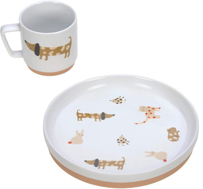 LASSIG Little Mateys porcelain plate and cup set, 200 ml, ANIMALS