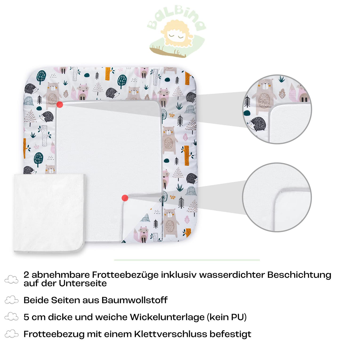 BALBINA matelas à langer doux avec housse amovible 70x60